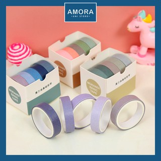 SET 5 cuộn giấy dán Washi Tape màu Pastel Simple Color siêu xinh, dán siêu dính cao cấp Nhật Bản - Amora UNI