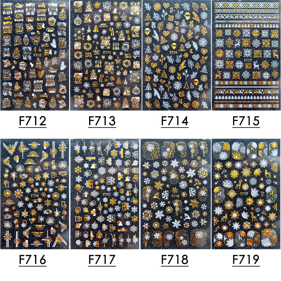 [Hàng mới về] Tờ miếng dán móng tay nghệ thuật họa tiết hình học bông tuyết 3D màu sắc lấp lánh trang trí giáng sinh