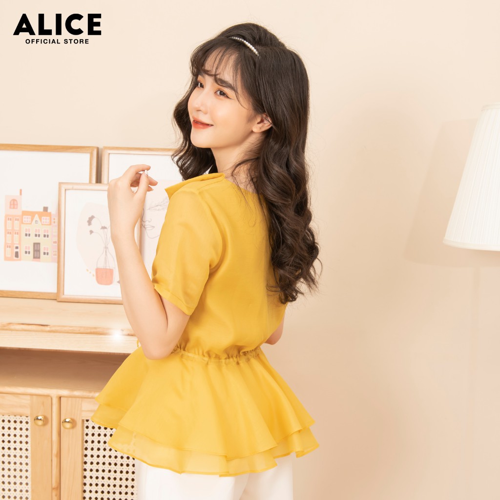 Áo Sơ Mi Nữ Cao Cấp ALICE Dáng Ôm Chun Eo Thắt Nơ Bèo Gấu Cổ V Chất Liệu Tơ Xước Mềm A205