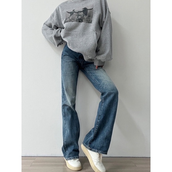 Quần suông loe xanh