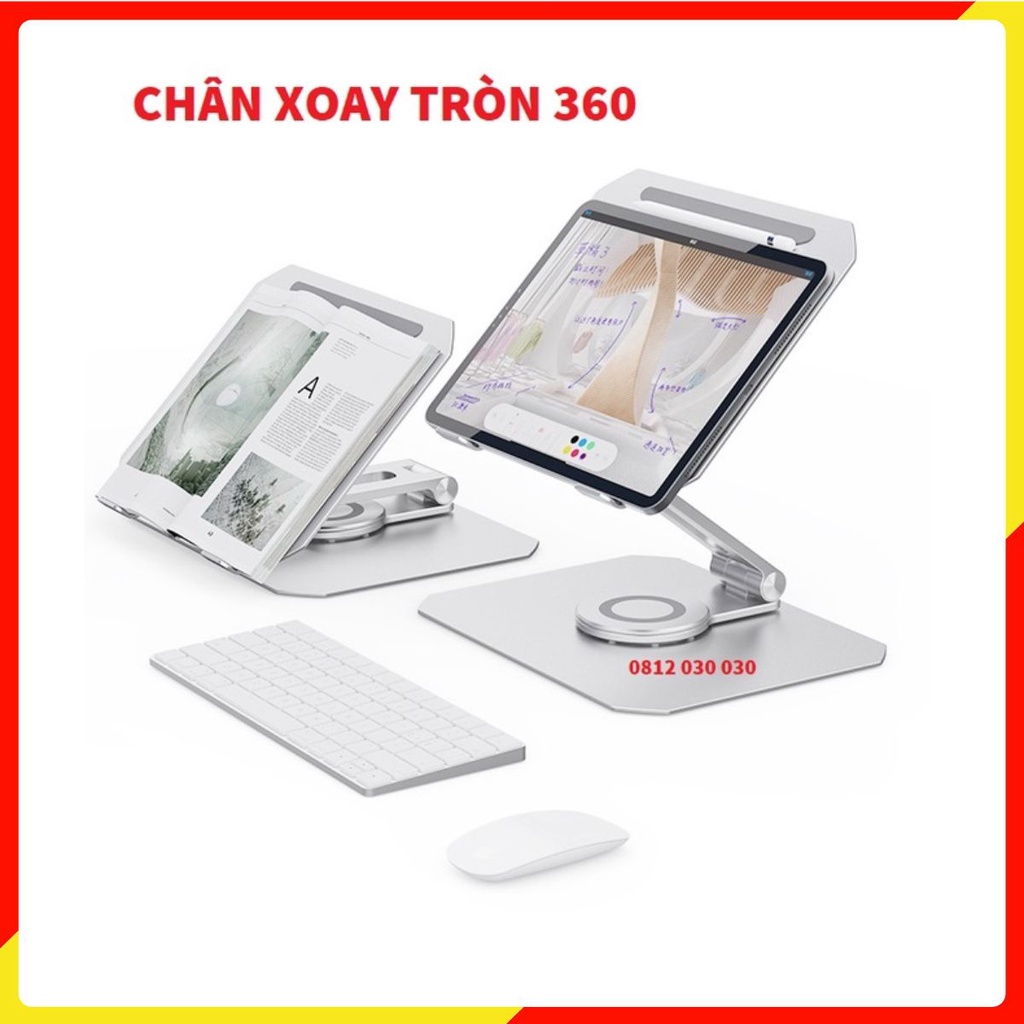 Giá đỡ laptop macbook kiêm tản nhiệt, điều chỉnh độ cao, chân đế xoay 360 độ cao cấp P360 cho máy 11 inch - 17 inch.