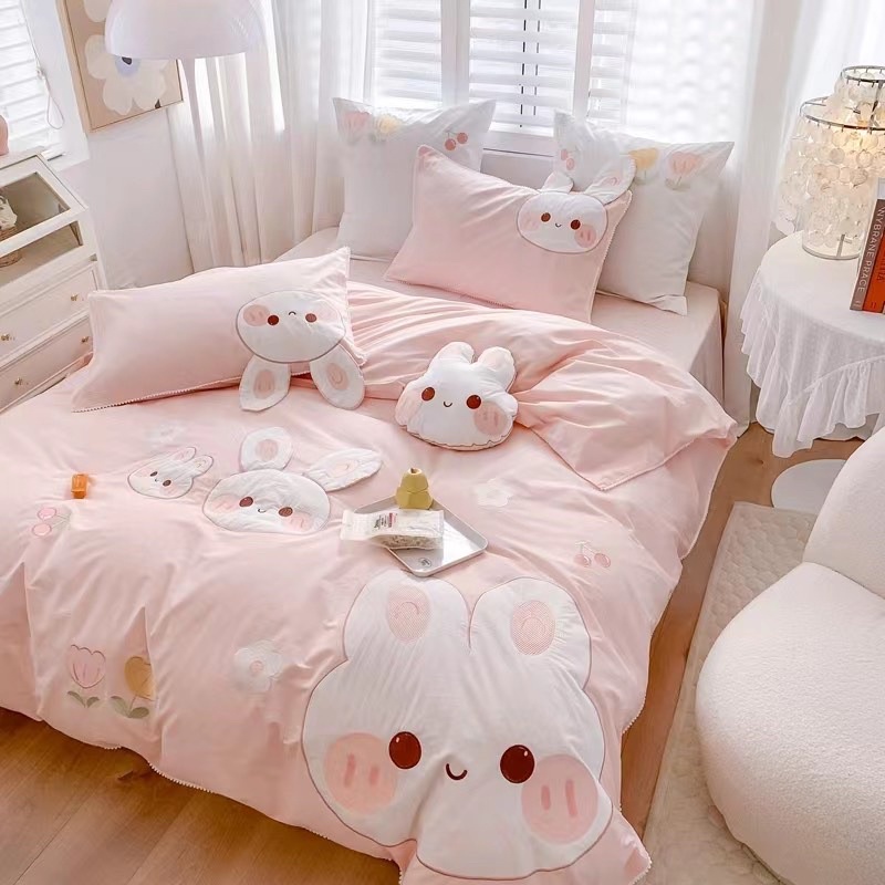 Bộ chăn ga gối Cotton Linen hữu cơ Thỏ Xinh 🐰