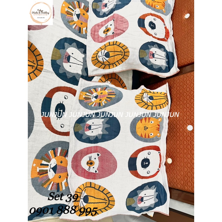 N8_SET Chăn Ga Gối vải Xô Organic cotton dòng cao cấp