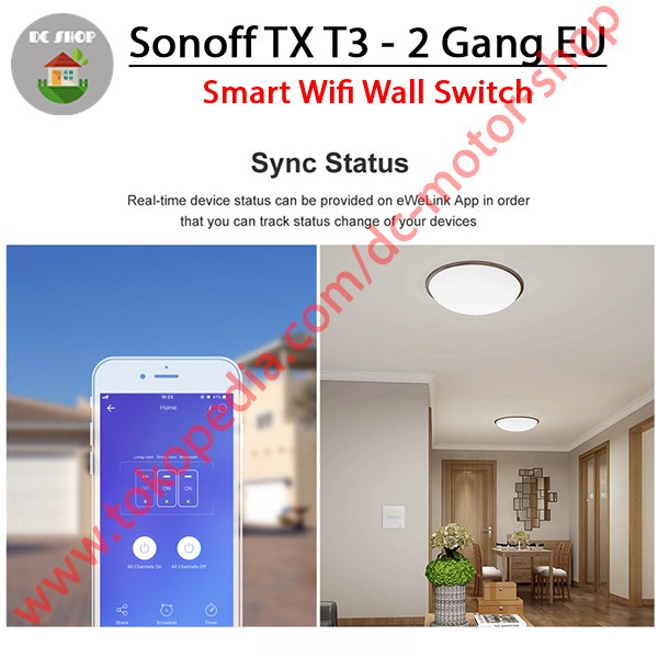 Công Tắc Cảm Ứng Thông Minh Sonoff Touch Tx T3 Eu-2gang Rf 433mhz T3eu2c App Ewelink