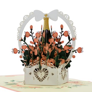Thiệp 3D Handmade Rose basket Giỏ Hoa Hồng, Giỏ hoa Thiệp Nổi HMG