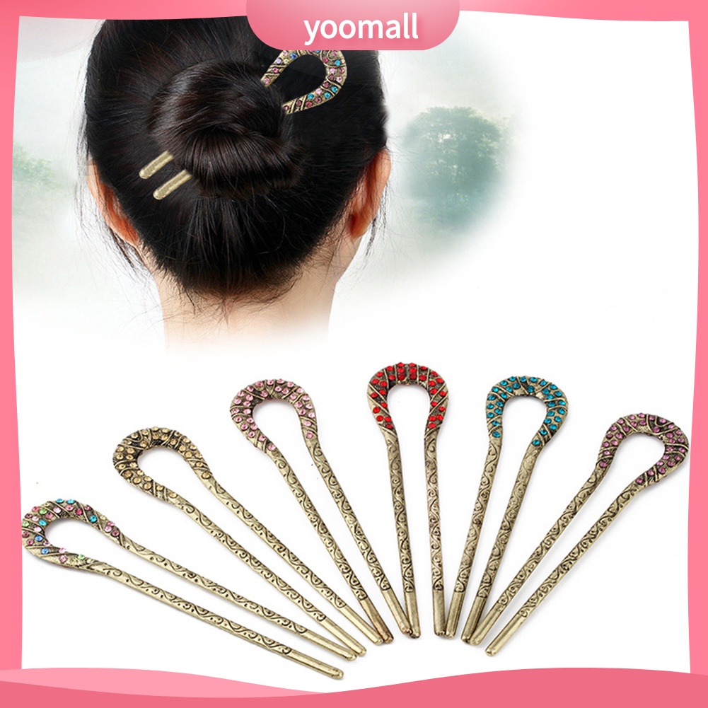 Trâm cài tóc hình chữ U đính đá thiết kế thời trang