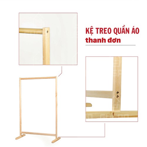 Giá Treo Quần Áo Thanh Đơn Gỗ Thông Nhập Khẩu Cao Cấp - Kệ Treo Quần Áo Màu Gỗ Tự Nhiên - BẢO HÀNH 1 ĐỔI 1 Hana Shop