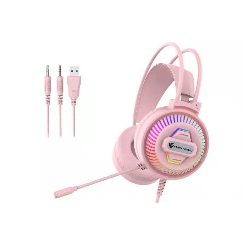 Tai nghe chụp tai có micro chuyên game PANTSAN PSH-400 màu hồng cực xinh jack 3.5+usb