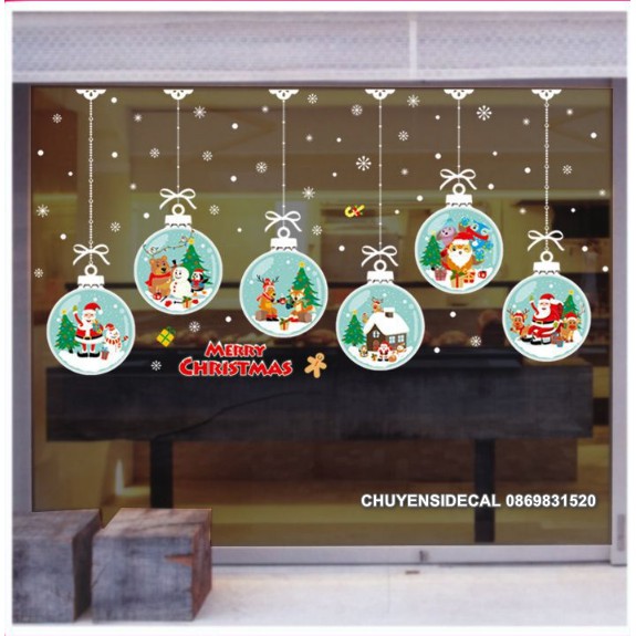 Decal Trang Trí Noel Hai Mặt Hít Tĩnh Điện Không Dơ Kính- Rèm Dây Cầu Tuyết Xinh