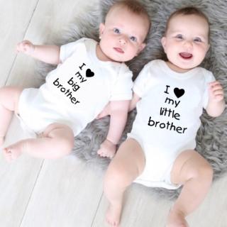 ✨ Kích thước nhỏ hơn thông thường✨Tôi yêu💕 My Big / little Brother Baby Summer Tay Ngắn Bé Trai Áo liền quần Twins Baby Bodysuits