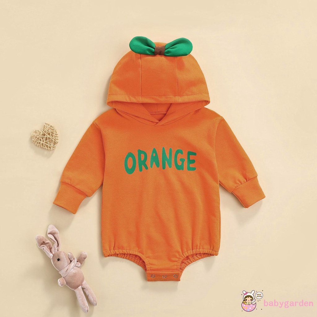 Bộ áo liền quần có nón tay dài cổ tròn in chữ thời trang cho bé