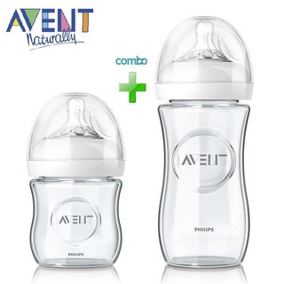 Bộ 02 Bình Sữa Mô Phỏng Tự Nhiên Philips AVENT Thủy Tinh 120ml+240ml (CHÍNH HÃNG) CHO BÉ  (SCF673/13)