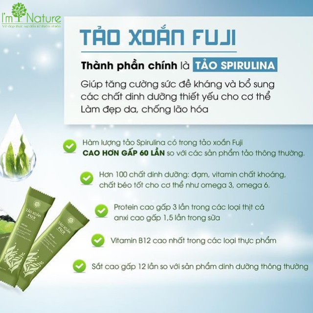 Tảo xoắn Fuji IM NATURE Chống Lão Hóa Cân Bằng Nội Tiết Tố Làm Đẹp Da Hộp 30 gói x 3g