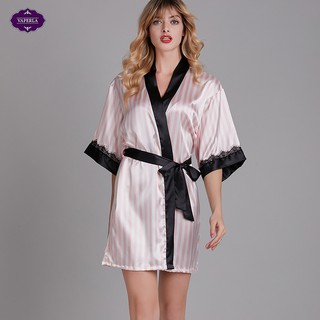 VAPERLA Áo choàng ngủ kiểu dáng kimono kẻ hồng