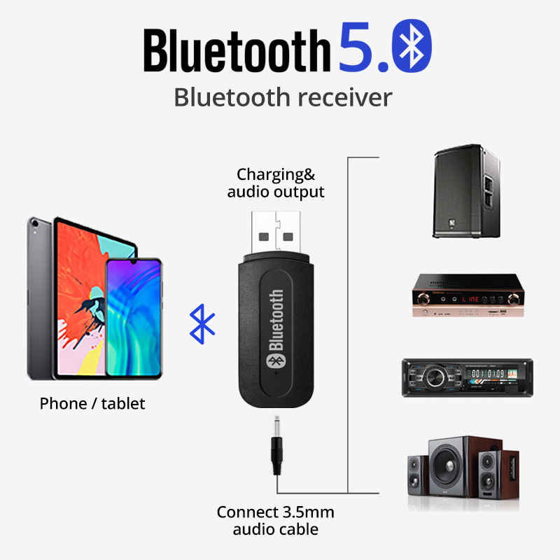 Đầu Chuyển Đổi Âm Thanh Bluetooth 5.0 Cổng 3.5mm Cho Điện Thoại Và Loa Trên Xe Hơi