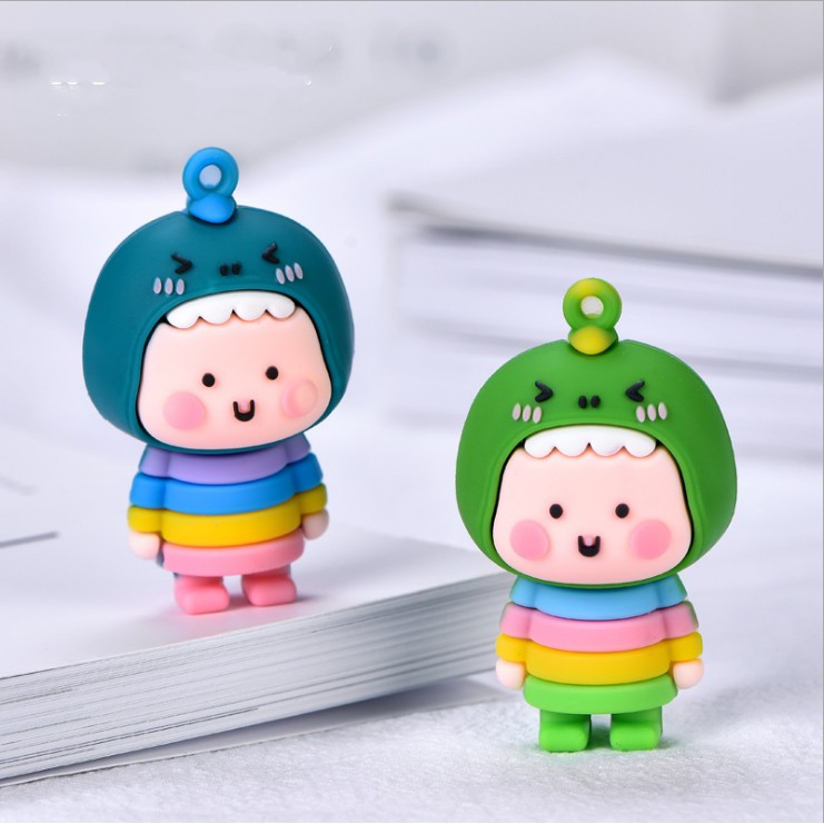 Móc khóa hình em bé mặc đồ Khủng long bằng nhựa mềm xinh xắn