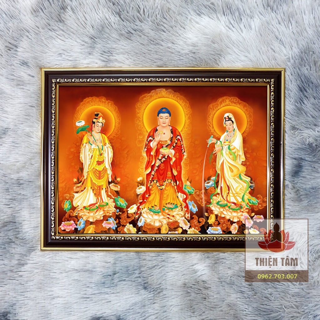 Tranh Tây Phương Tam Thánh 36x48cm bằng vải phủ bóng khung composite xịn xò