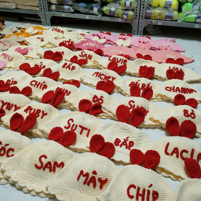 Mũ len tai thỏ kèm tên cho bé từ sơ sinh