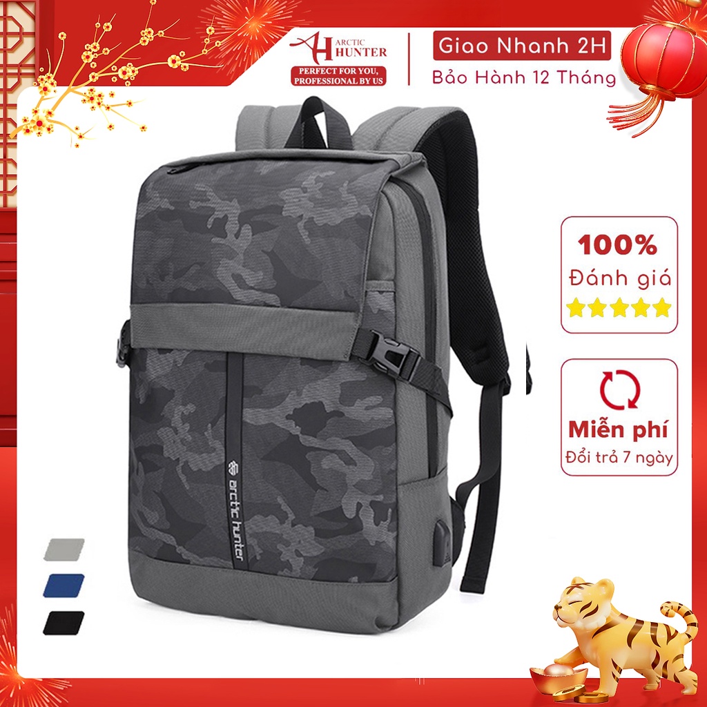 Balo du lịch nam Arctic Hunter B00352 chất liệu Oxford chống nước, thiết kế có ngăn đựng laptop, cổng sạc USB tiện dụng