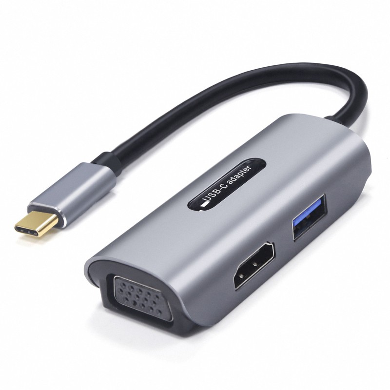 【Ready Stock】 4K UHD 1080P 3-in-1 Type C to VGA HDMI Adapter, for MacBook/Dell 【Rauun】