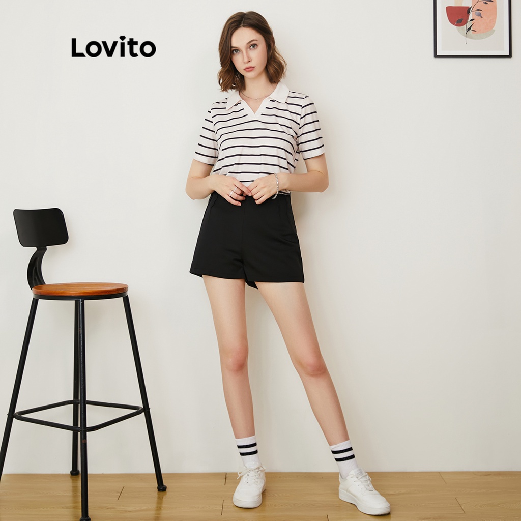 Lovito Áo Phông Có Cổ SọC Tương PhảN Thông ThườNg L22AD033 (TrắNg NhạT)