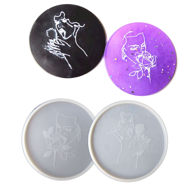 Khuôn Làm Khay Đựng Rượu Hình Tròn Bằng Epoxy Resin Họa Tiết Cặp Đôi Trừu Tượng Độc Đáo Trang Trí Nhà Cửa Diy