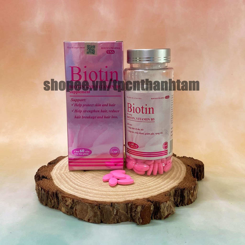 Viên uống BIOTIN bổ sung biotin+vitamin B5 giúp giảm rụng tóc, bảo vệ da, chắc móng – Hộp 60 viên