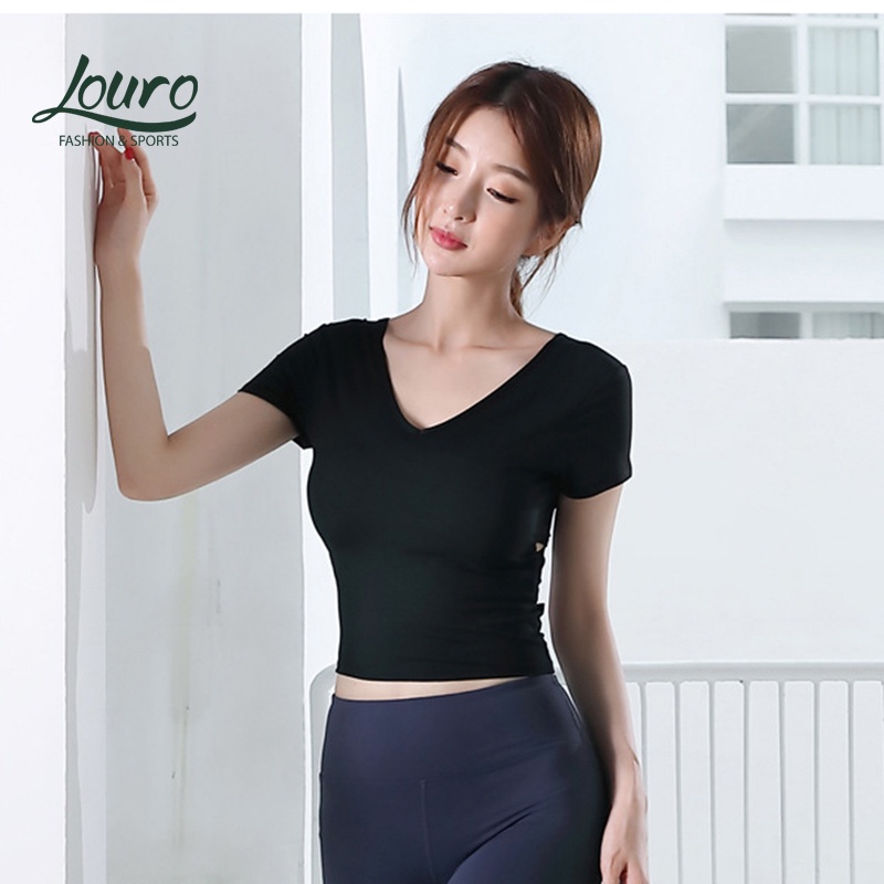 Áo tập yoga, gym nữ Louro kiểu áo croptop body cổ tim đan chéo có mút ngực, dùng tập thể thao, zumba, yoga, gym - LA90M