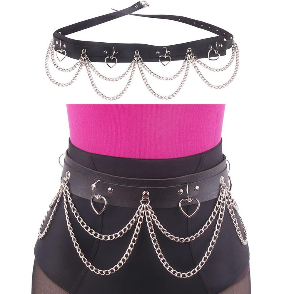 Dây xích da màu đen đeo thắt lưng phong cách hip hop thời trang cho nữ