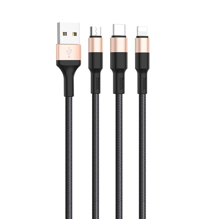 Cáp Sạc Nhanh chống gập⚡FREESHIP50K⚡Hoco X26 3 đầu -Micro-Type C cho ip/Samsung/Oppo/..