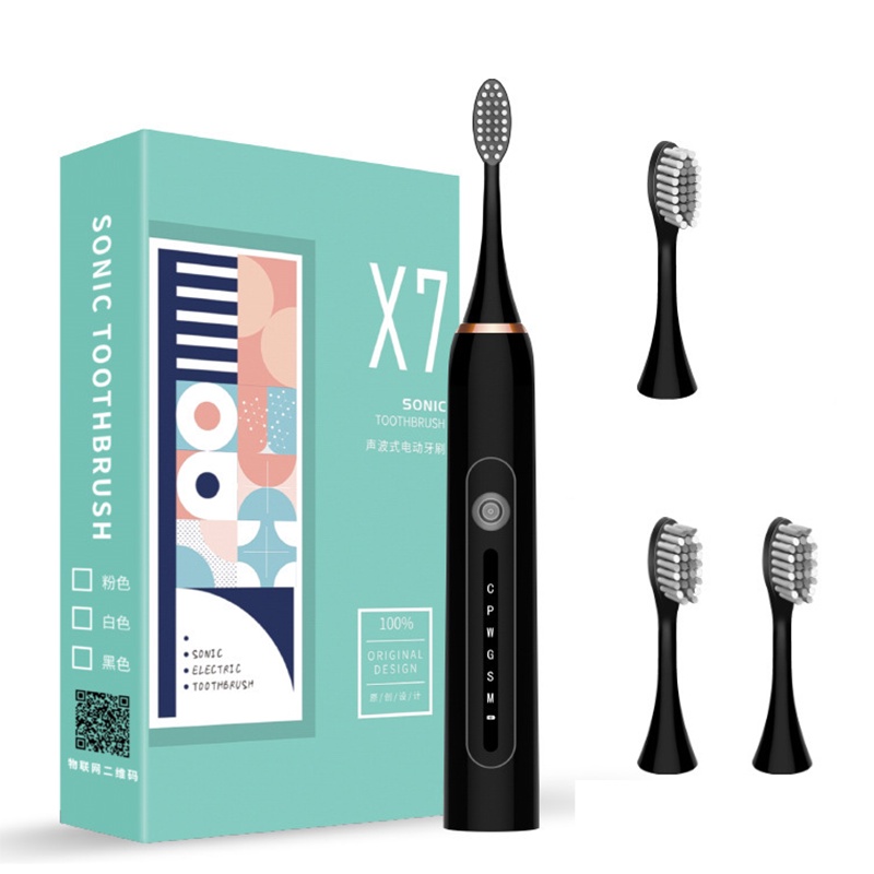 Sạc USB trục kim loại Bàn chải đánh răng điện Sonic Sonic X7, 6 chế độ rung Tặng kèm 4 đầu cọ