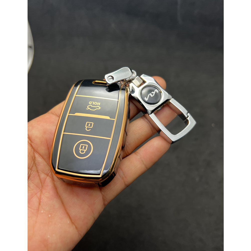 Bao chìa khóa Đen Vàng -Ốp bảo vệ chìa khóa 3 Nút Đen-Vàng  Smart key KIA Cerato, K3 ,Sorento, Sonet Cao Cấp.