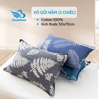 Vỏ gối 50x70 cotton cao cấp 1 đôi, vỏ gối nằm cotton có khóa kéo may viền gối Dreamhome