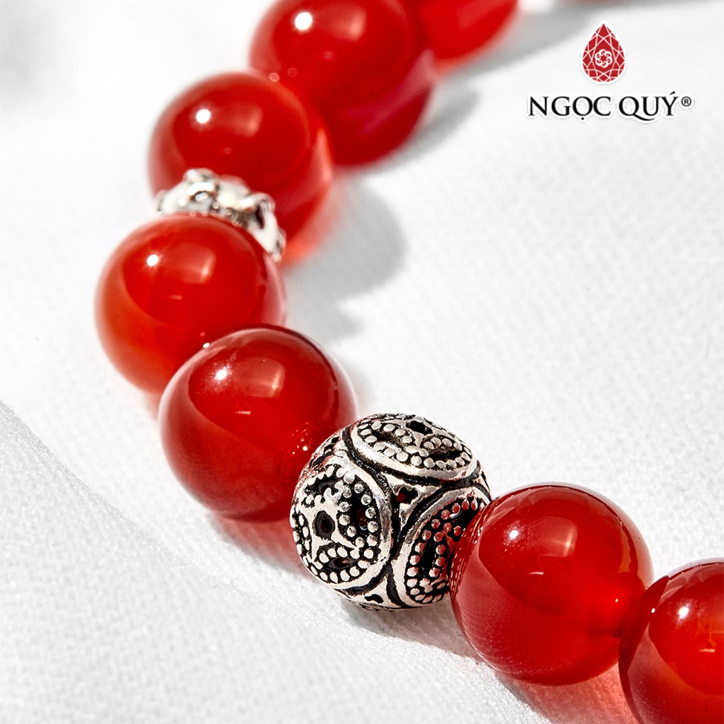 Vòng Tay Đá mã não đỏ Phối Charm Đồng Tiền Size Hạt 8mm - Ngọc Quý