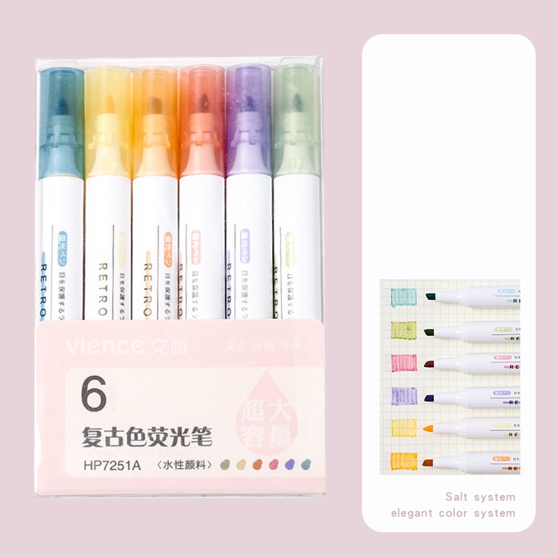 Bộ bút viết bullet journal 3 vintage màu dạ quang pastel TOGU - Set combo 6 bút highlight maker sổ tay cute