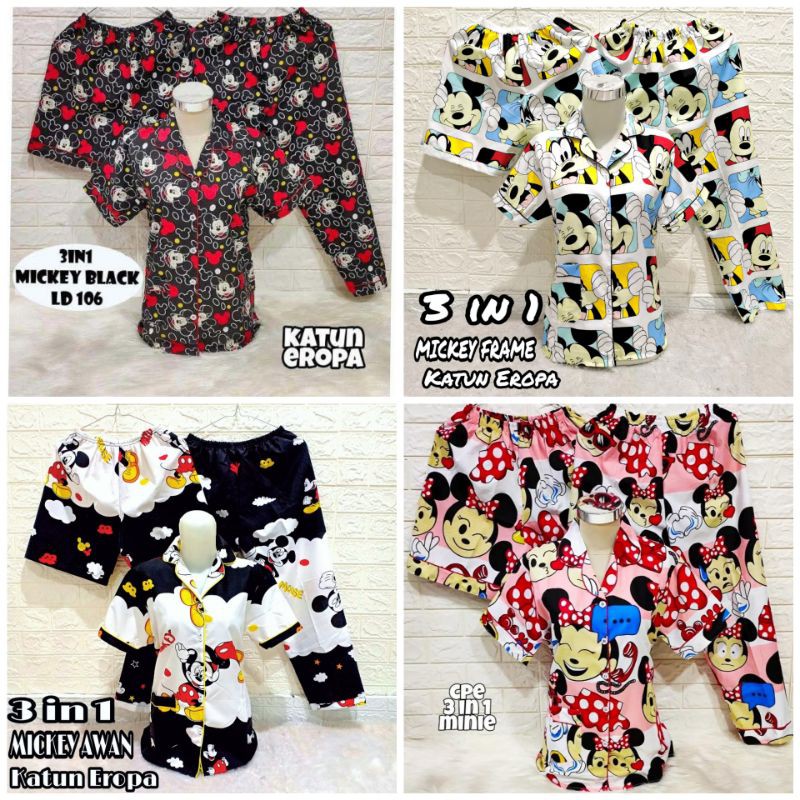 Bộ Đồ Ngủ 3 Trong 1 In Hình Chuột Mickey 1 2 All Size Ld104 Size L-xl