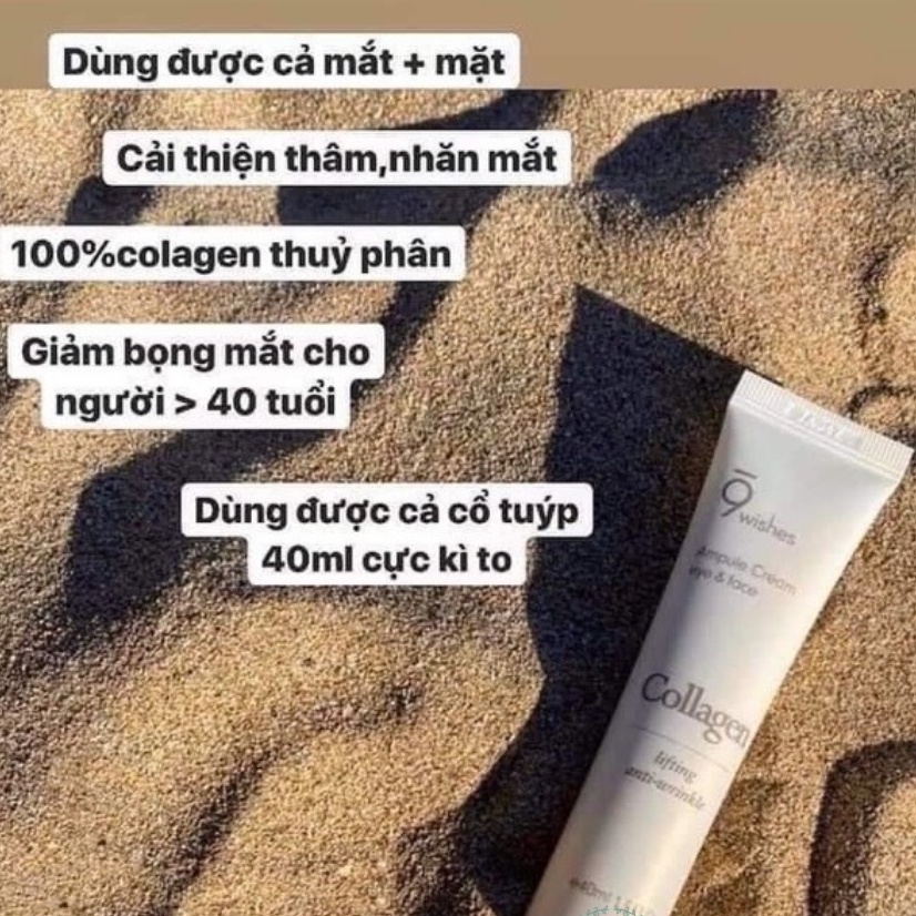 Kem Dưỡng Cải Thiện Nếp Nhăn Da Mặt và Mắt 9 Wishes Collagen Ampule Eye & Face Cream 40ml