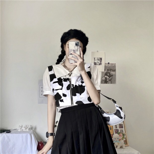 Áo Croptop Nữ Bò Sữa Kiểu Body GILE Kéo Khóa Unisex Siêu Chất Fullsize Ulzzang