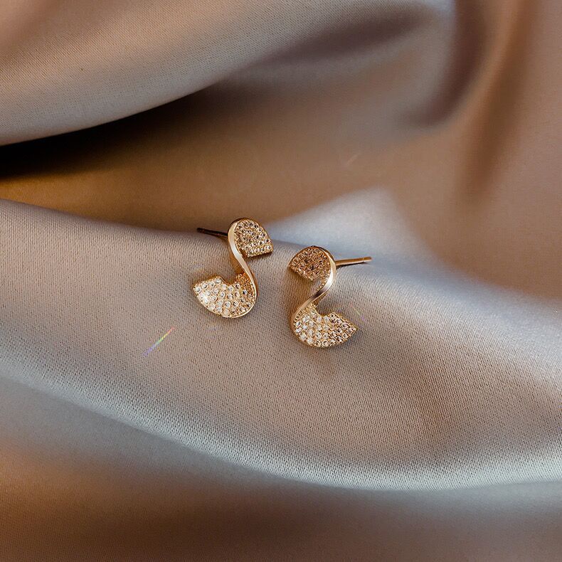 Đôi bông tai màu vàng chốt xỏ bạc S925 đính đá zircon phong cách Hàn Quốc thời trang