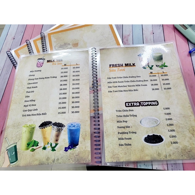 In Menu quán ăn, menu dịch vụ spa, menu quán trà sữa c300 ép Plastic có hàng luôn trong ngày