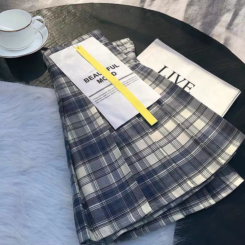 Chân váy ngắn dáng chữ A xếp ly kẻ sọc caro lưng cao phong cách mới thời trang xuân thu cho nữ 2021