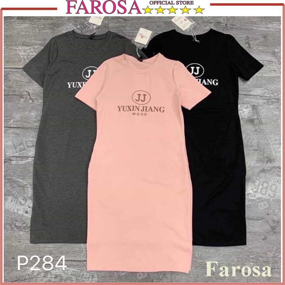 Đầm nữ dáng Suông form rộng họa tiết Chữ JJ FAROSA hai màu hồng và đen siêu hót