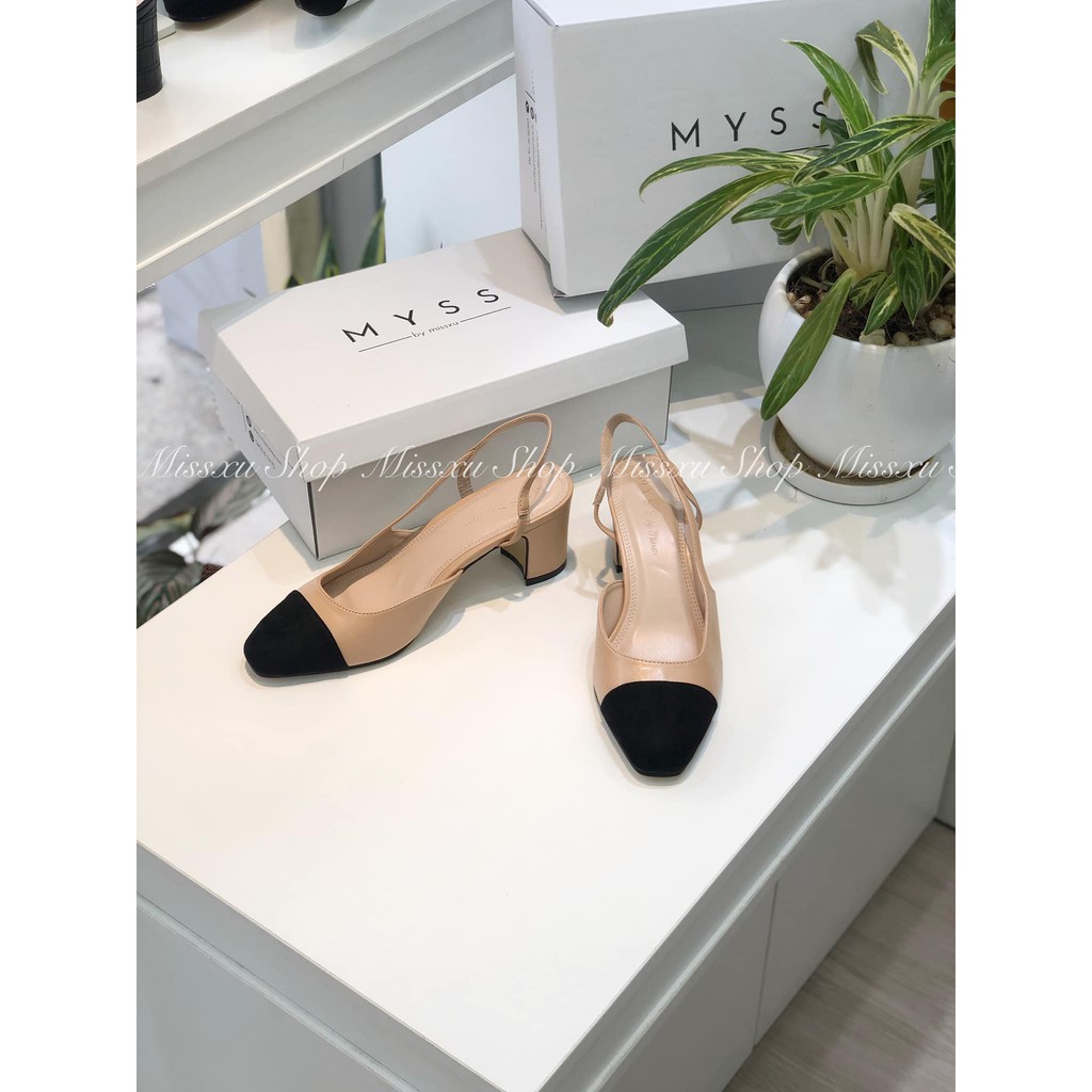 Giày nữ mũi bầu khoét eo cài quai sau gót 5cm thời trang MYSS - CG0009