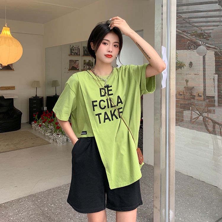 Áo thun IELGY tay ngắn dáng rộng in chữ phong cách cổ điển thời trang cho nữ