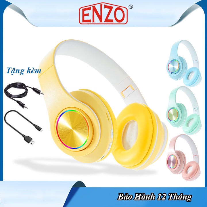 Headphone bluetooth chụp tai cao cấp B39, Tai nghe không dây viền LED âm thanh sống động, BASS cực ấm tặng kèm dây AUX