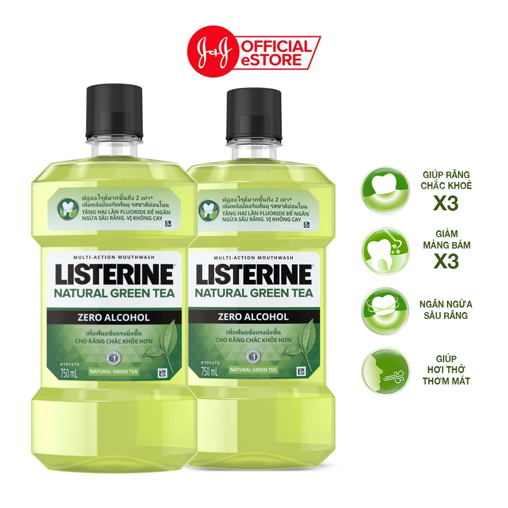 Bộ 2 Nước Súc Miệng Ngừa Sâu Răng Listerine Natural Green Tea 750ml x2 chai – 540017765