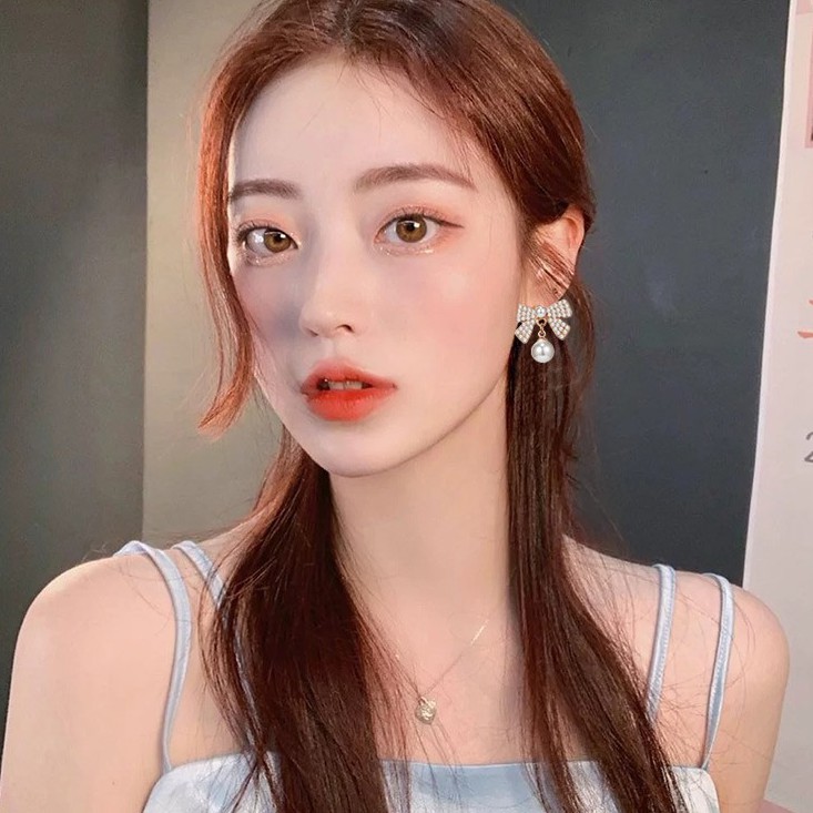 Khuyên tai nơ ngọc trai nhân tạo phong cách tiểu thư Hàn Quốc KT35