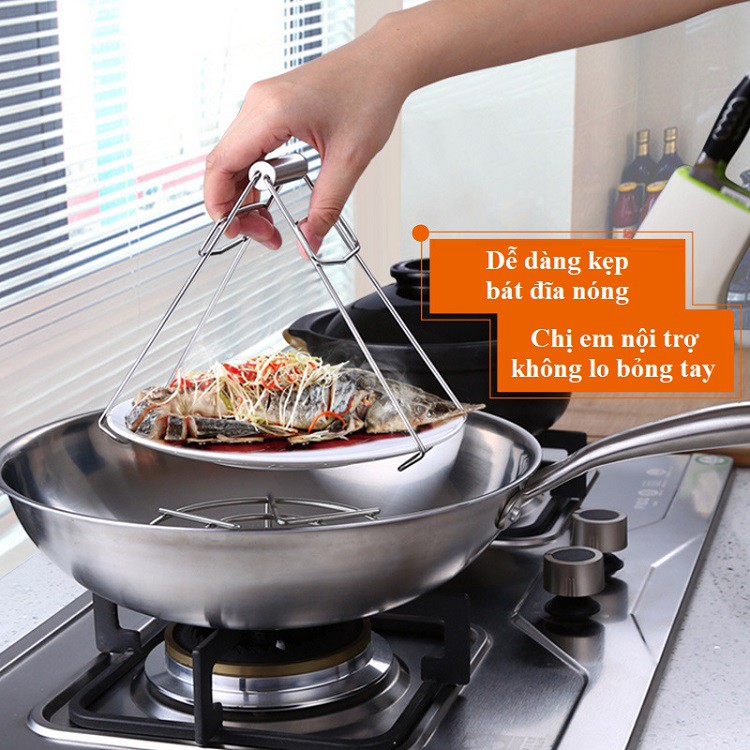 Kẹp nhấc nồi/ nhấc bát đĩa chống nóng inox tiện dụng - Kẹp chống bỏng tay nhà bếp