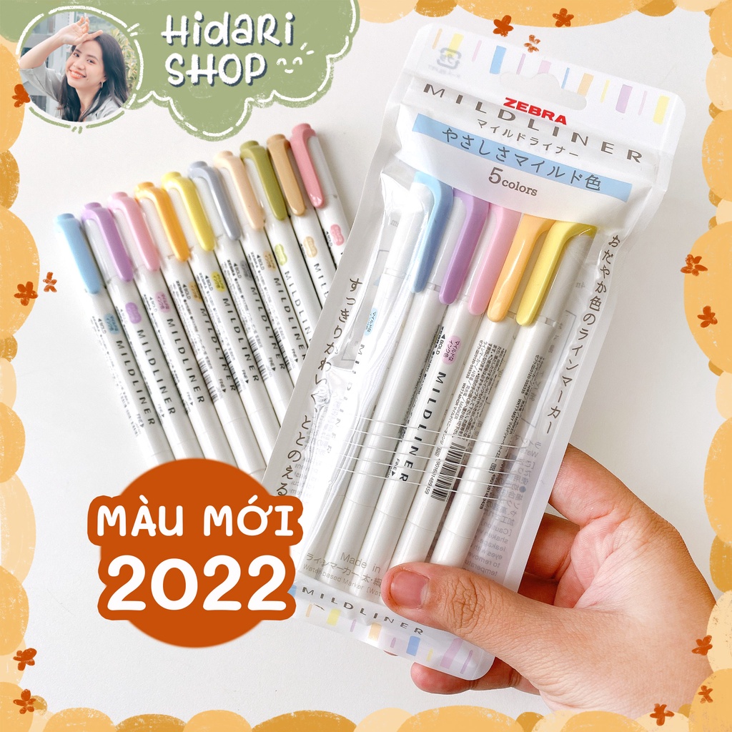 Bộ 5 Bút Highlight 2 Đầu ZEBRA MILDLINER - Nhật Bản chính hãng, bút đánh dấu nhiều màu - hidari