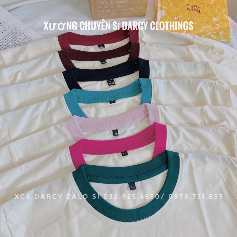 áo thun áo thun trơn MÀU KEM SỮA phối cổ màu nam nữ